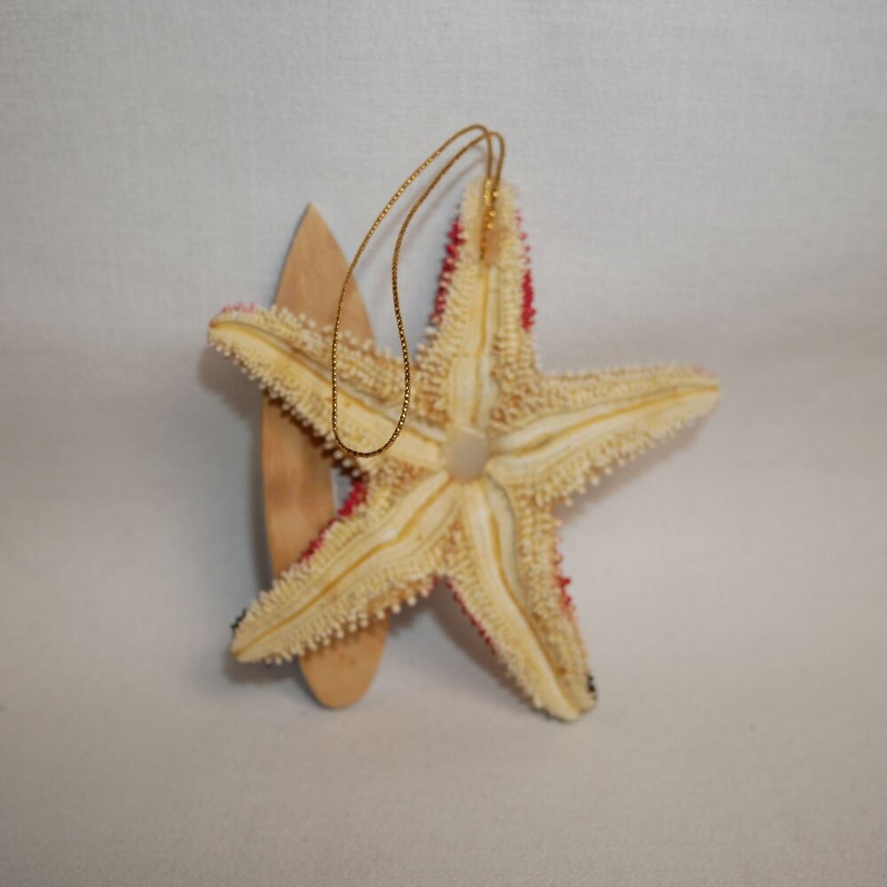 Starfish Surfer Santa Ornament With Blue Dolphin Wave Surfboard - Picture 2 of 3